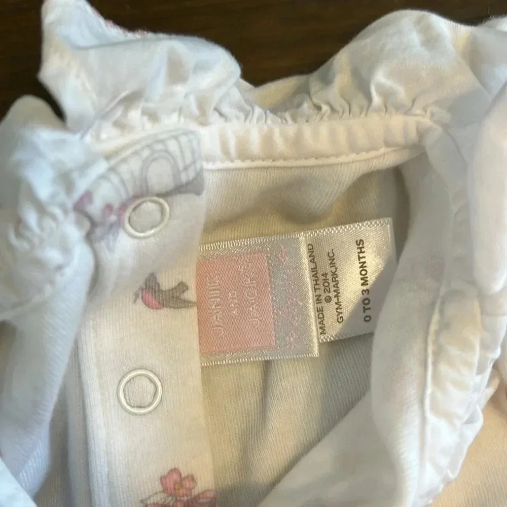 Janie and Jack Jumpsuit Bird Cage Cottagecore Ruffle Baby 0-3 months Pink